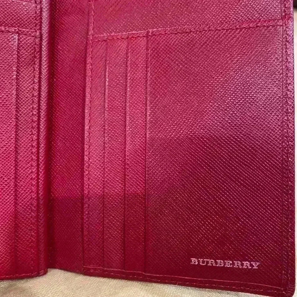 Burberry Red Embossed Check Leather Wallet - Picture 2 of 9